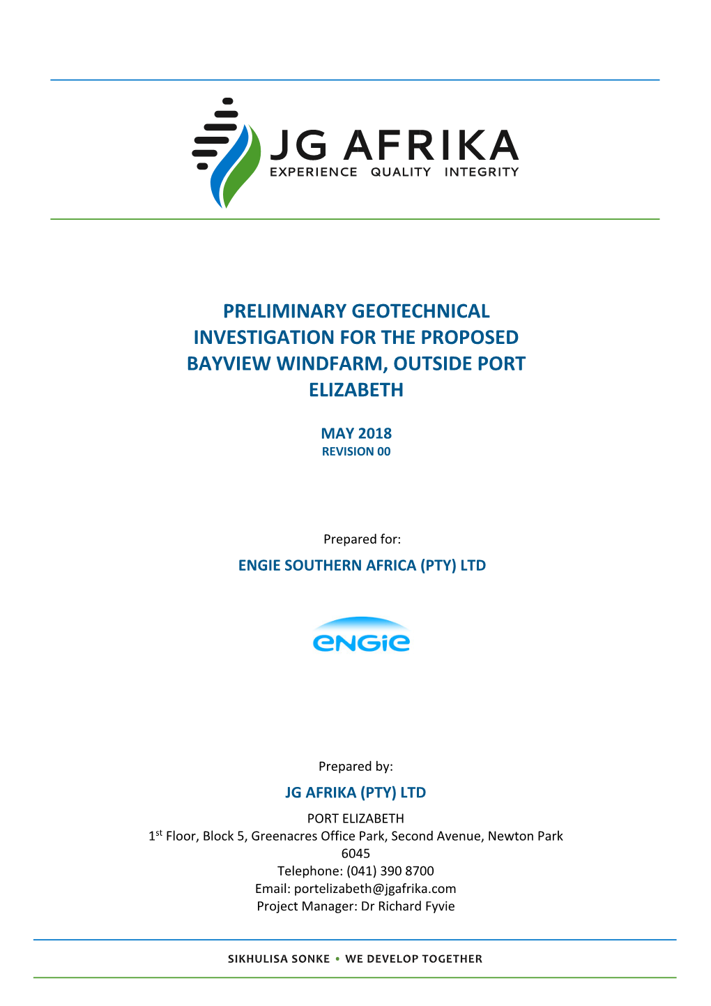 Preliminary Geotechnical Investigation for the Proposed Bayview Windfarm, Outside Port Elizabeth