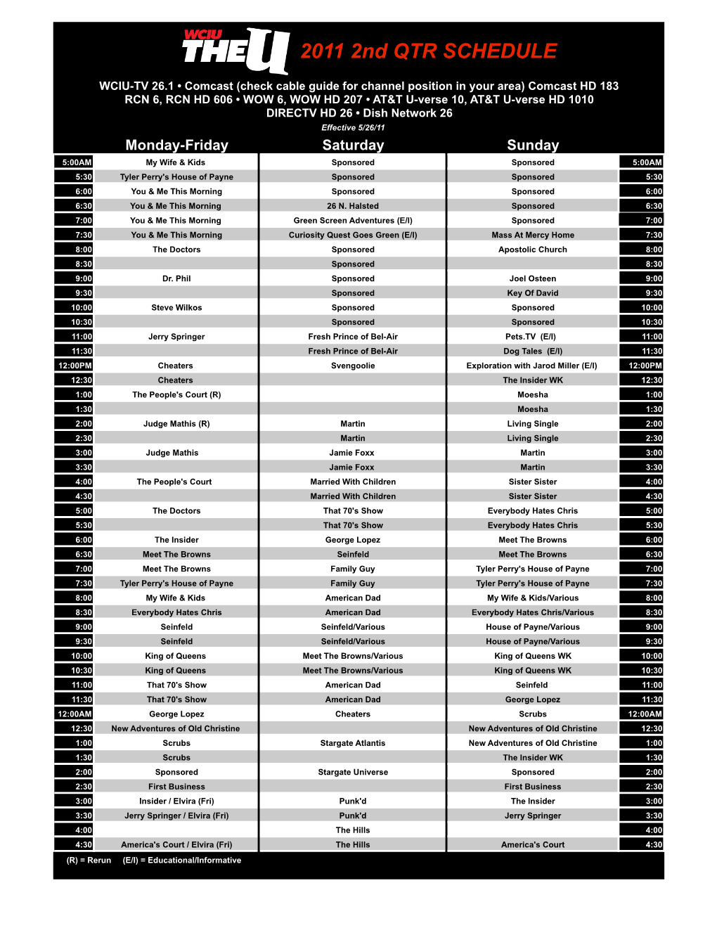 2011 2Nd QTR SCHEDULE