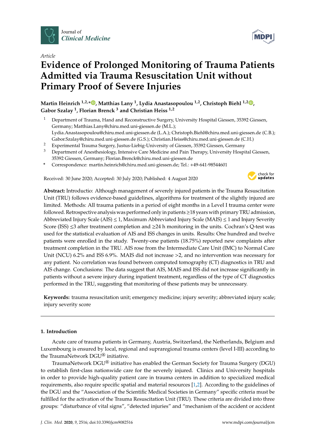 Evidence of Prolonged Monitoring of Trauma Patients Admitted Via Trauma Resuscitation Unit Without Primary Proof of Severe Injuries