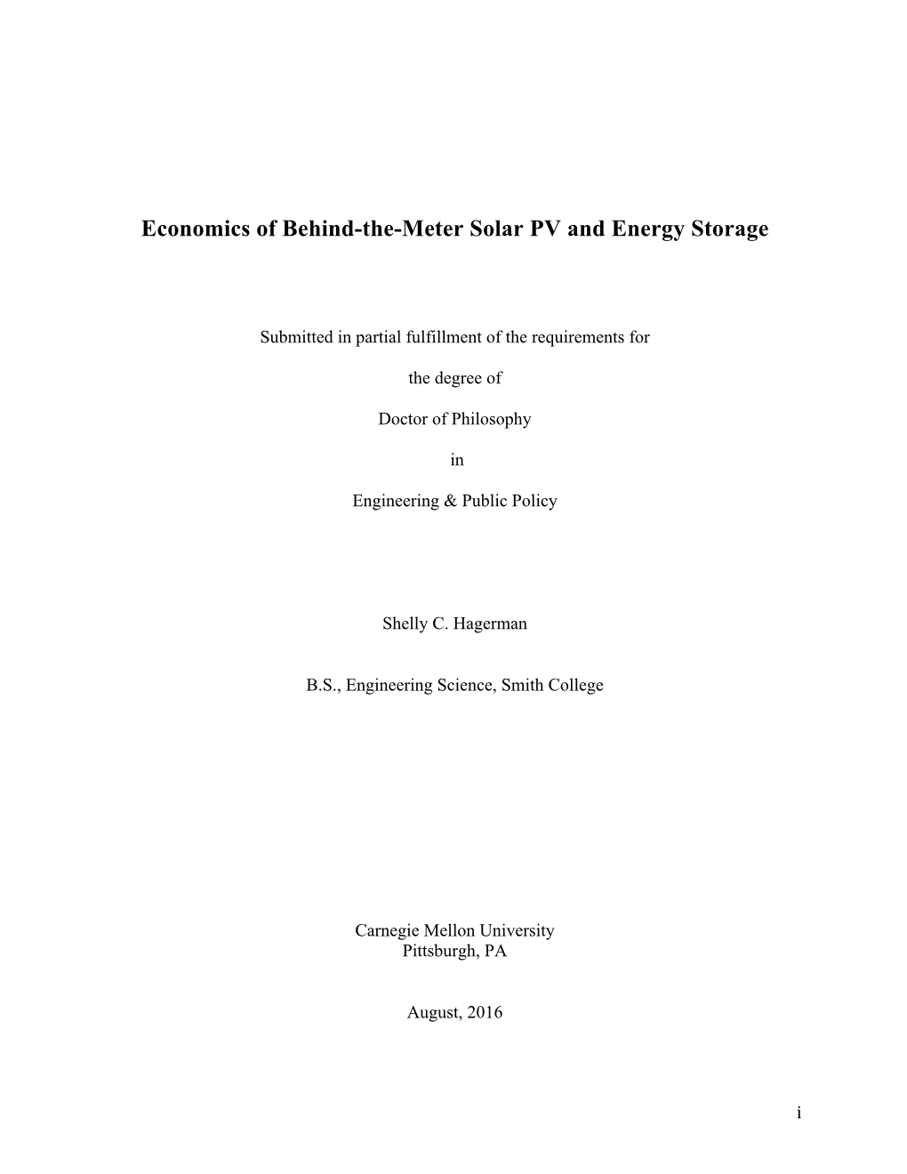 Economics of Behind-The-Meter Solar PV and Energy Storage