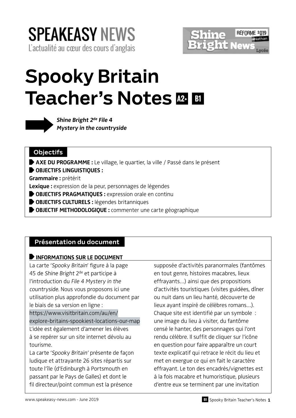 Spooky Britain Teacher's Notes A2+ B1