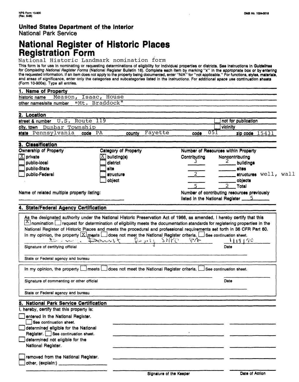 National Register of Historic Places Continuation Sheet Meason, Isaac, House Section Number ..JL ^ Page —1 —