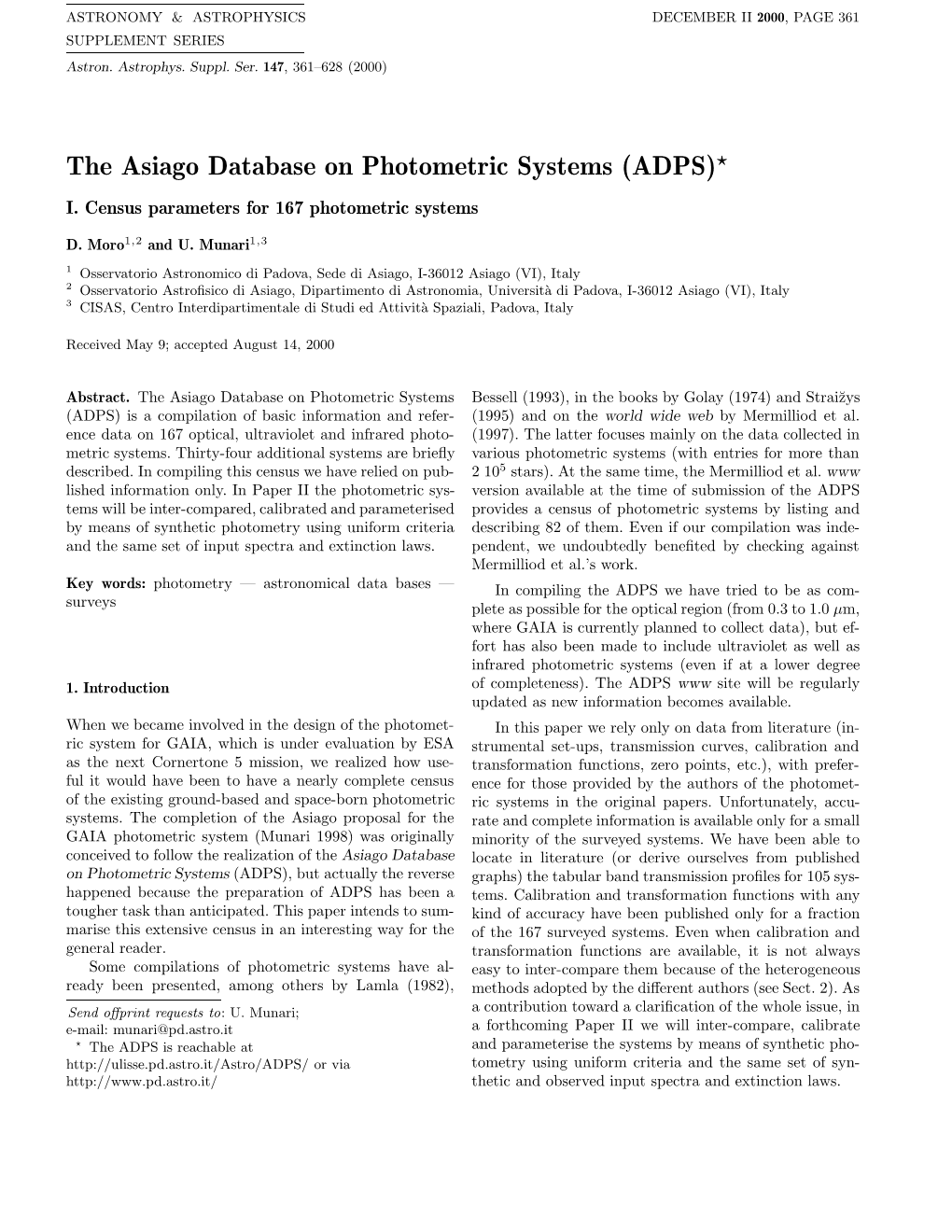 The Asiago Database on Photometric Systems (ADPS)?
