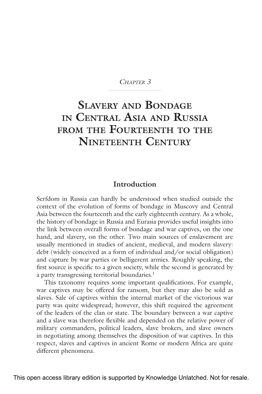 Slavery and Bondage in Central Asia and Russia from the Fourteenth to the Nineteenth Century