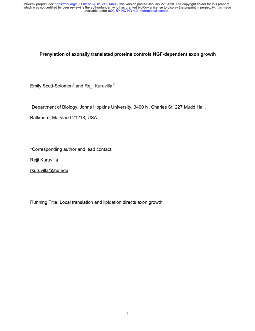 Prenylation of Axonally Translated Proteins Controls NGF-Dependent Axon Growth