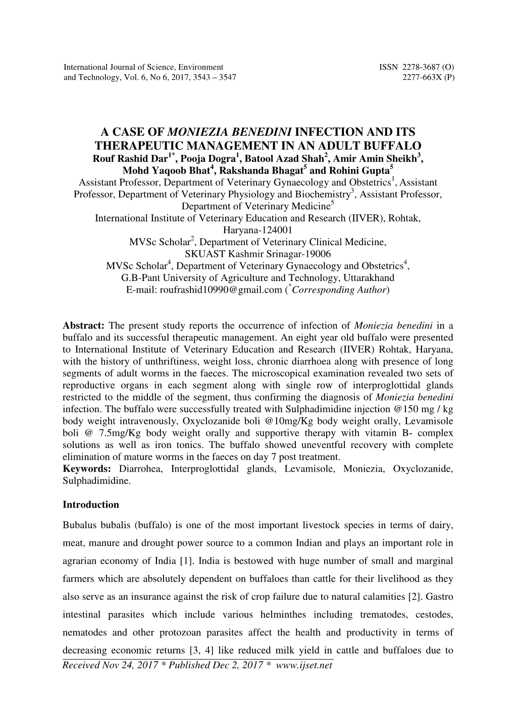 A Case of Moniezia Benedini Infection and Its Therapeutic Management in an Adult Buffalo