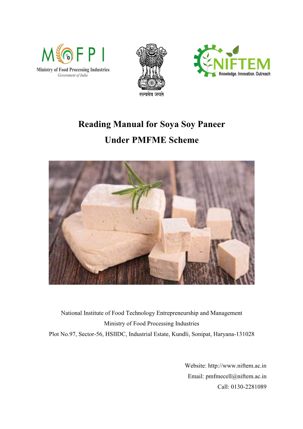 Reading Manual for Soya Soy Paneer Under PMFME Scheme