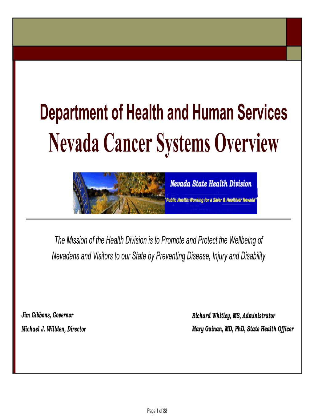 Department of Health and Human Services Nevada State Health