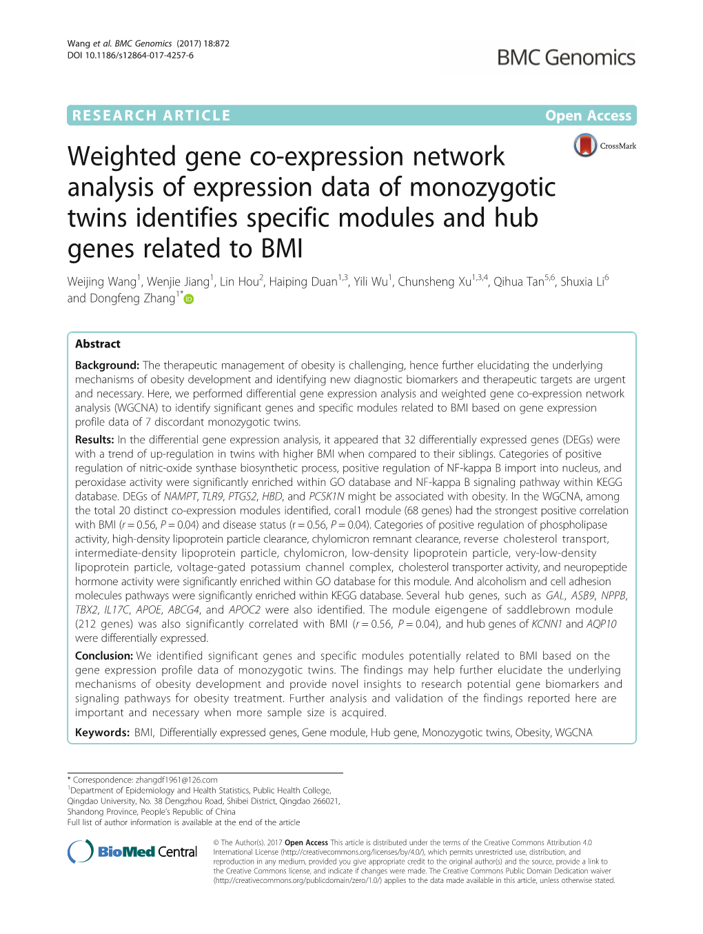 Weighted Gene Co-Expression Network Analysis of Expression Data Of