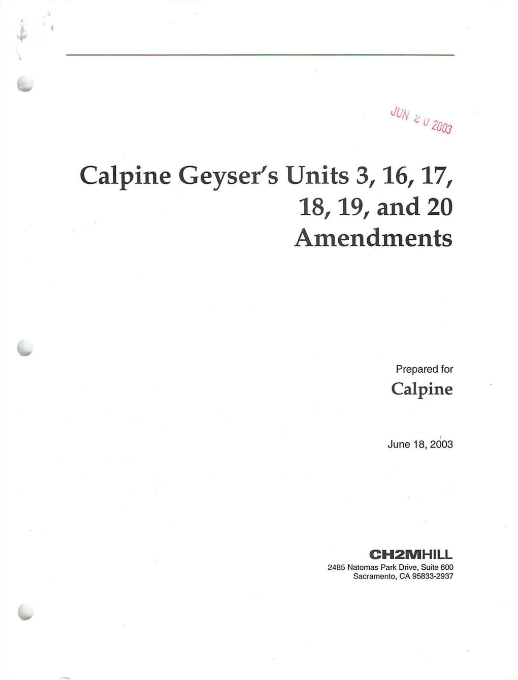Calpine Geyser's Units 3, 16, 17, Amendinents