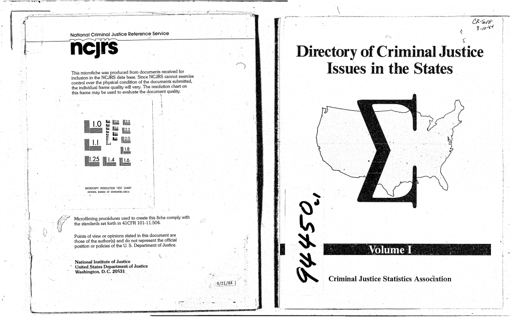 Directory of Criminal Justice Issues in the States, Volume 1