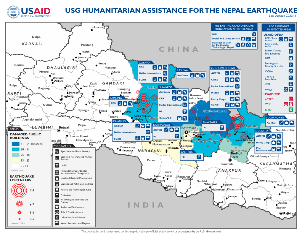 USG HUMANITARIAN ASSISTANCE for the NEPAL EARTHQUAKE Last Updated 07/21/15