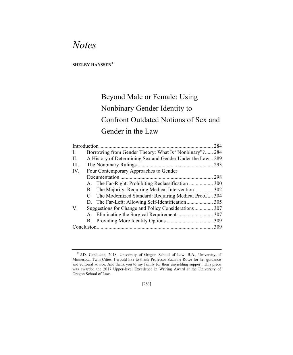 Beyond Male Or Female: Using Nonbinary Gender Identity to Confront Outdated Notions of Sex and Gender in the Law