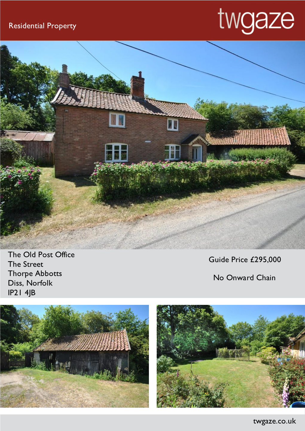 The Old Post Office the Street Thorpe Abbotts Diss, Norfolk IP21 4JB Guide Price £295000 No Onward Chain Twgaze.Co.Uk