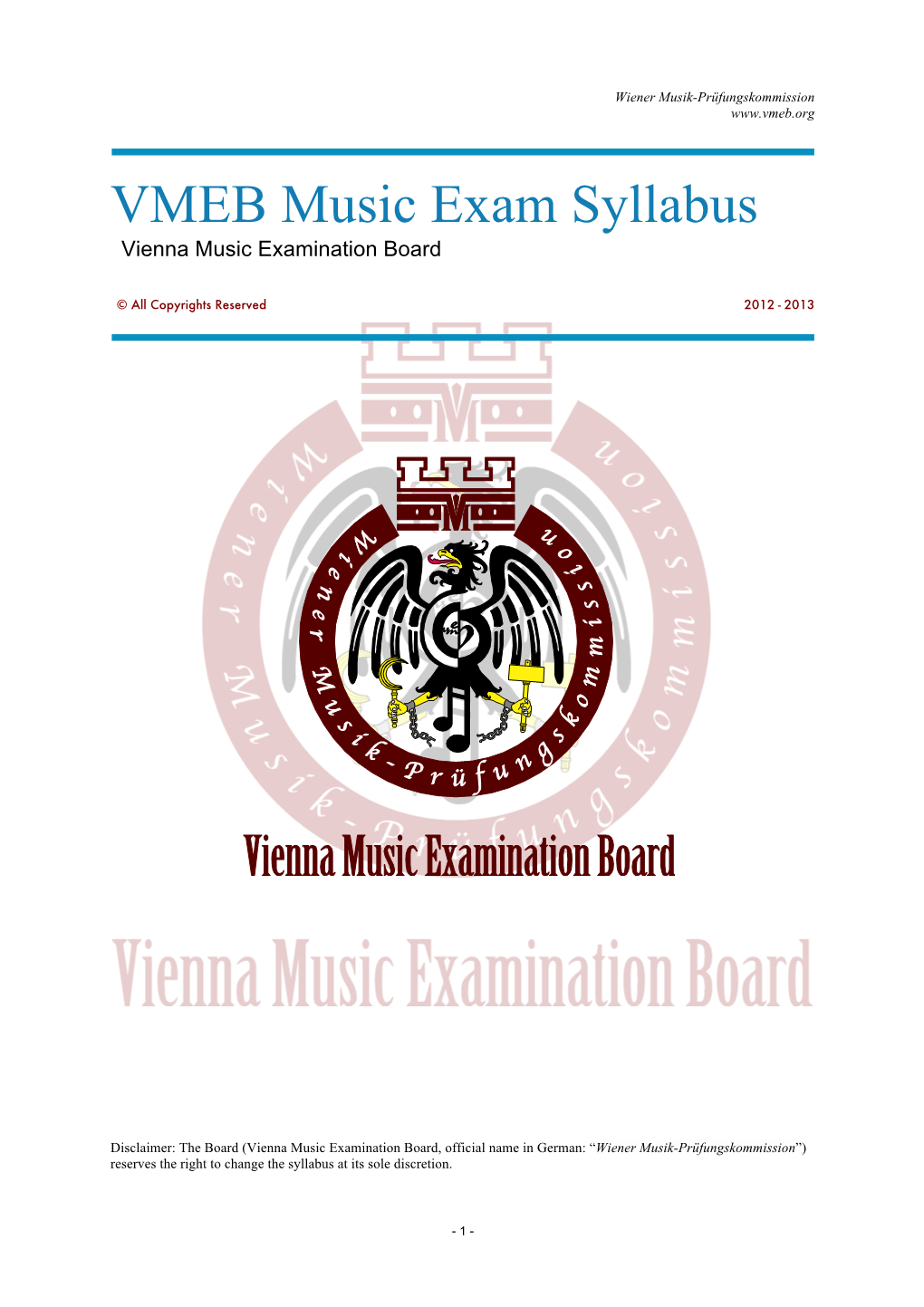 VMEB Music Exam Syllabus Vienna Music Examination Board