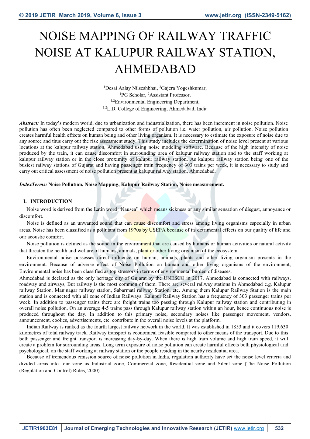 Noise Mapping of Railway Traffic Noise at Kalupur Railway Station, Ahmedabad