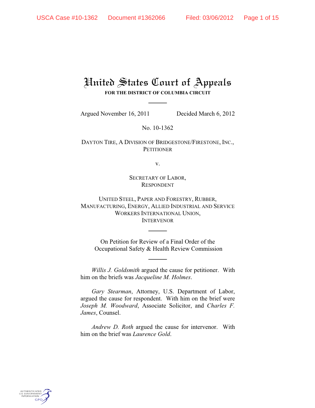 United States Court of Appeals for the DISTRICT of COLUMBIA CIRCUIT