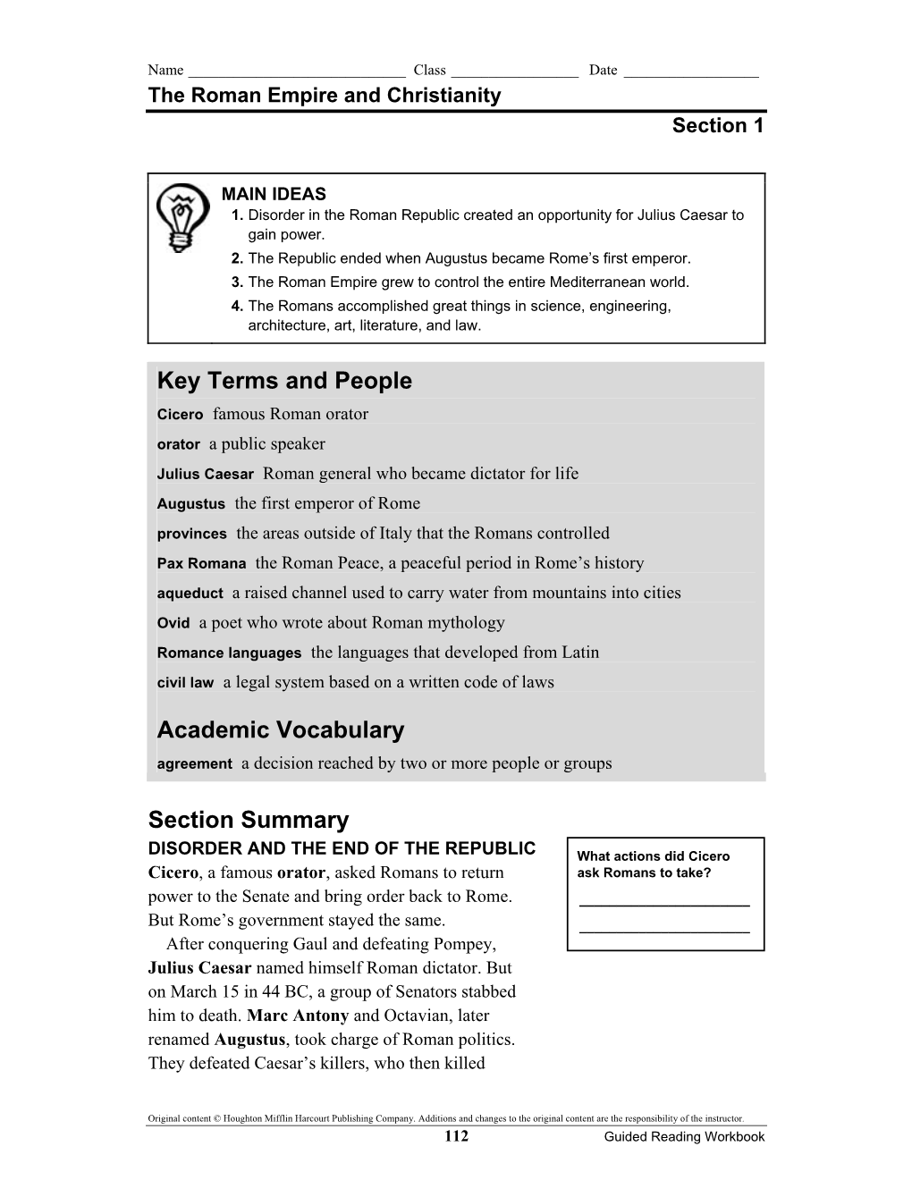 Section Summary Key Terms and People Academic Vocabulary