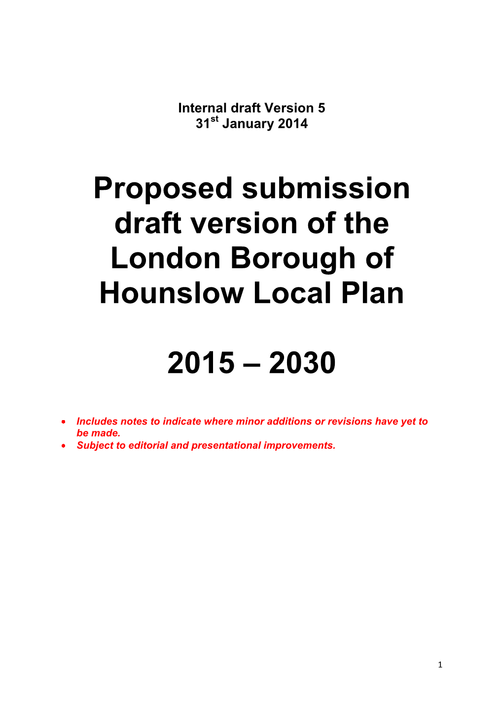 Proposed Submission Draft Version of the London Borough of Hounslow Local Plan