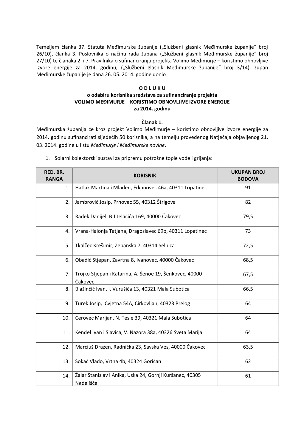 „Službeni Glasnik Međimurske Županije“ Broj 26/10), Članka 3