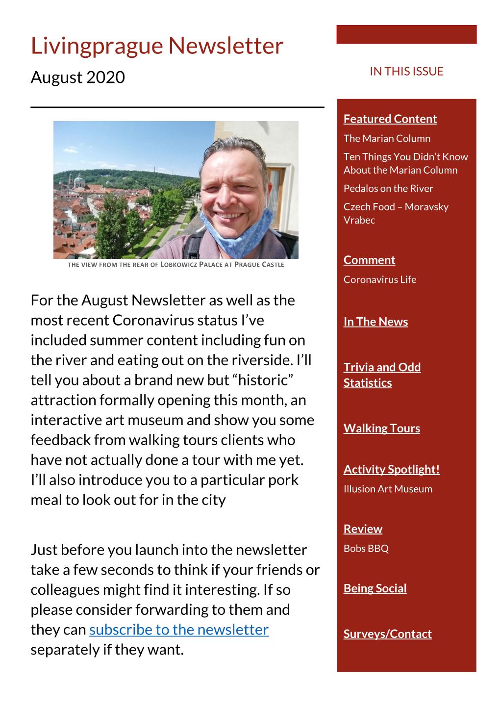 Livingprague Newsletter August 2020 in THIS ISSUE