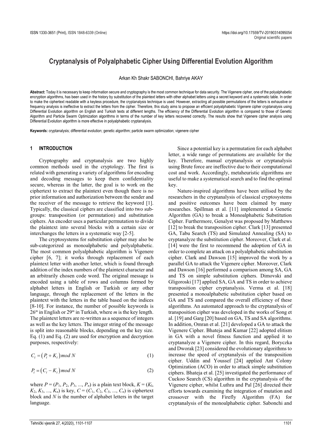 Cryptanalysis of Polyalphabetic Cipher Using Differential Evolution Algorithm