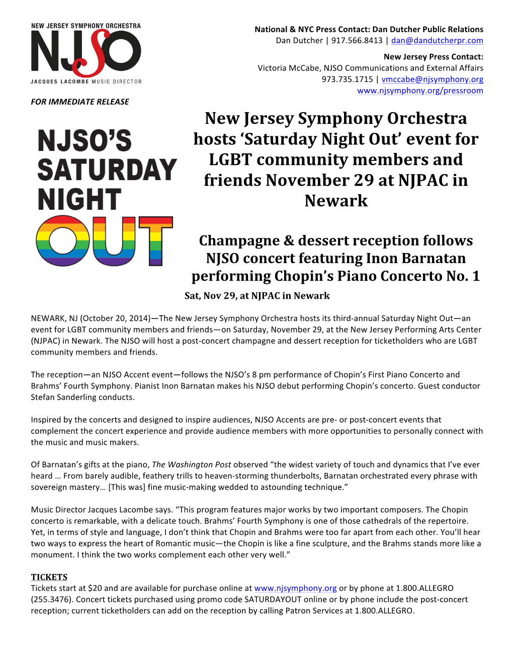 New Jersey Symphony Orchestra Hosts 'Saturday Night Out' Event