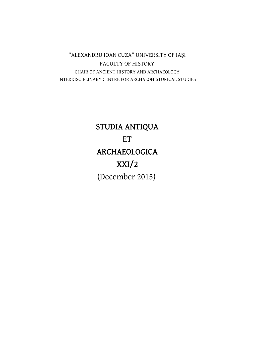 Studia Antiqua Et Archaeologica 21/2