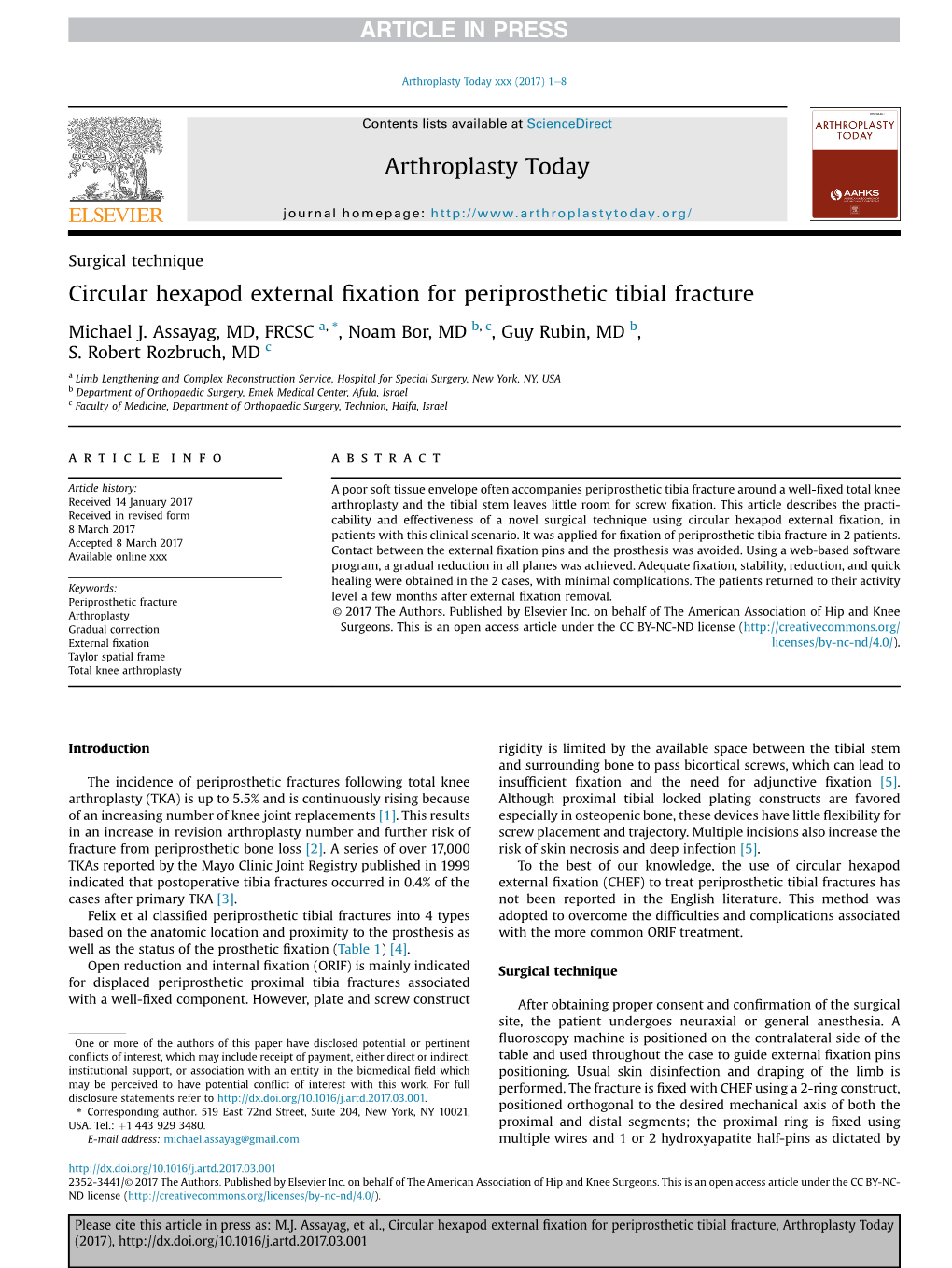 Circular Hexapod External Fixation for Periprosthetic Tibial Fracture