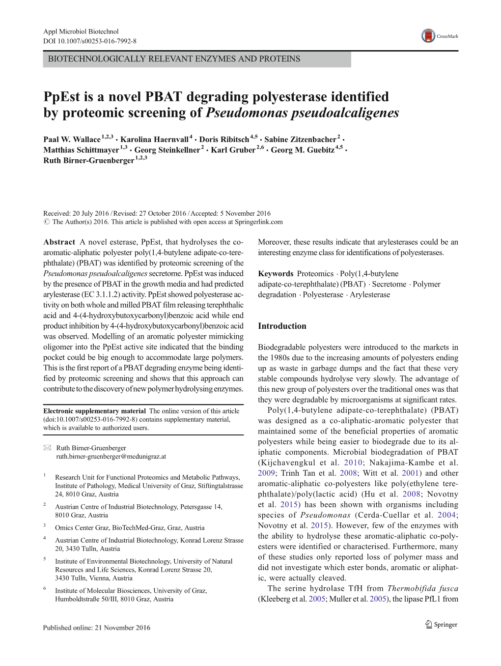 Ppest Is a Novel PBAT Degrading Polyesterase Identified by Proteomic Screening of Pseudomonas Pseudoalcaligenes
