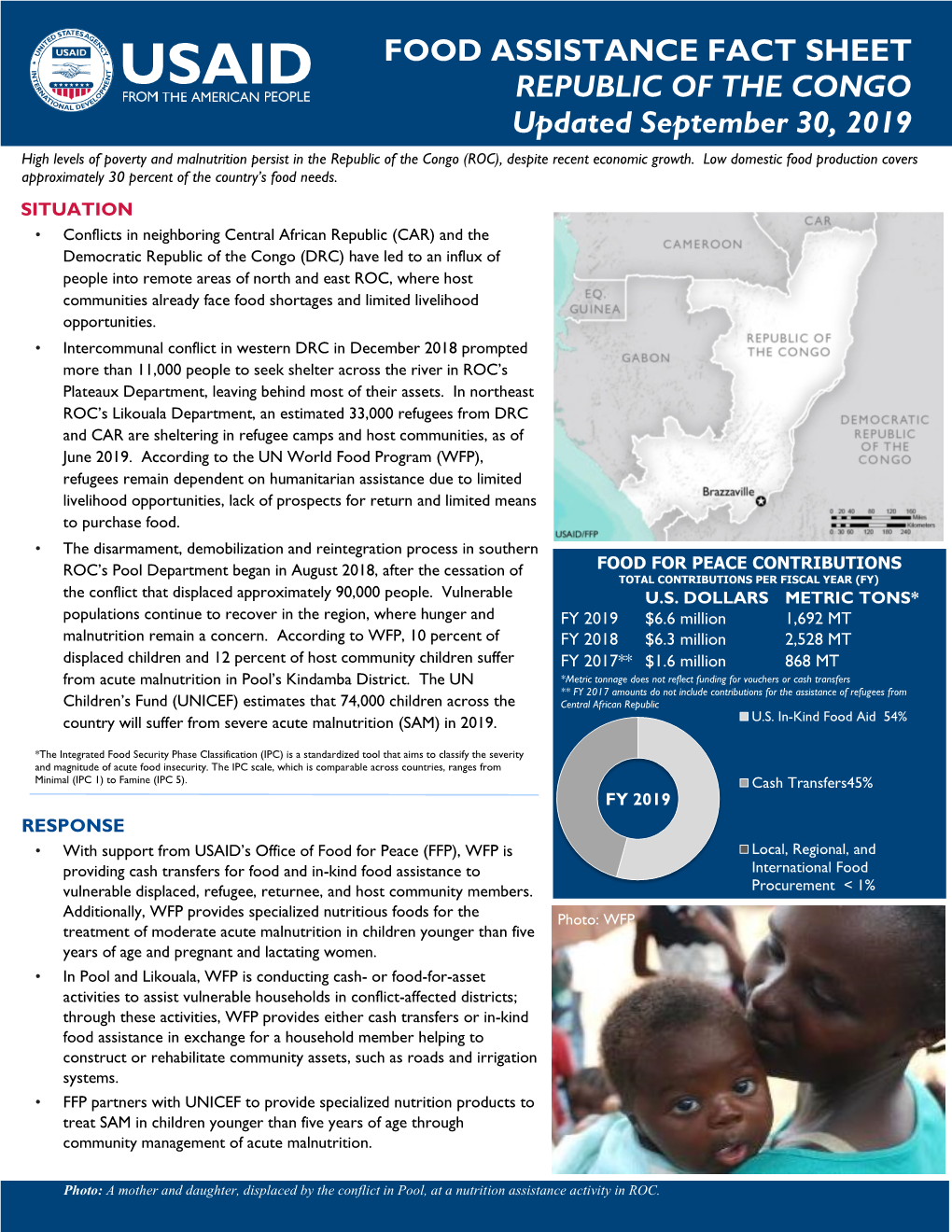 FOOD ASSISTANCE FACT SHEET REPUBLIC of the CONGO Updated September 30, 2019