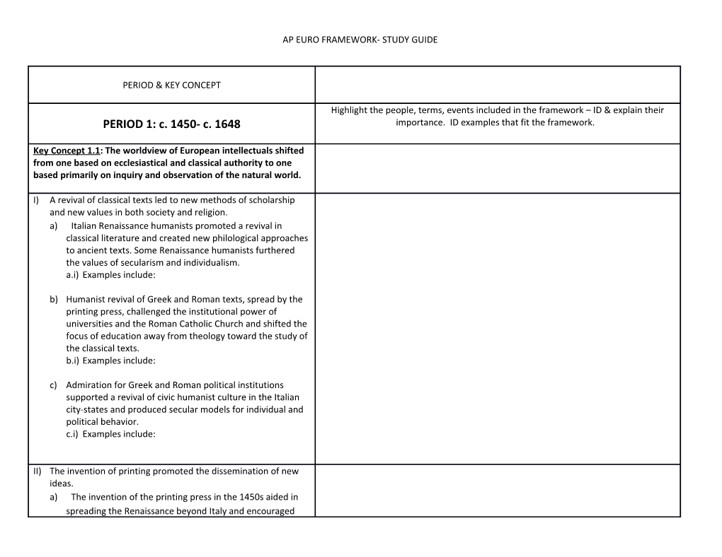 Ap Euro Framework- Study Guide