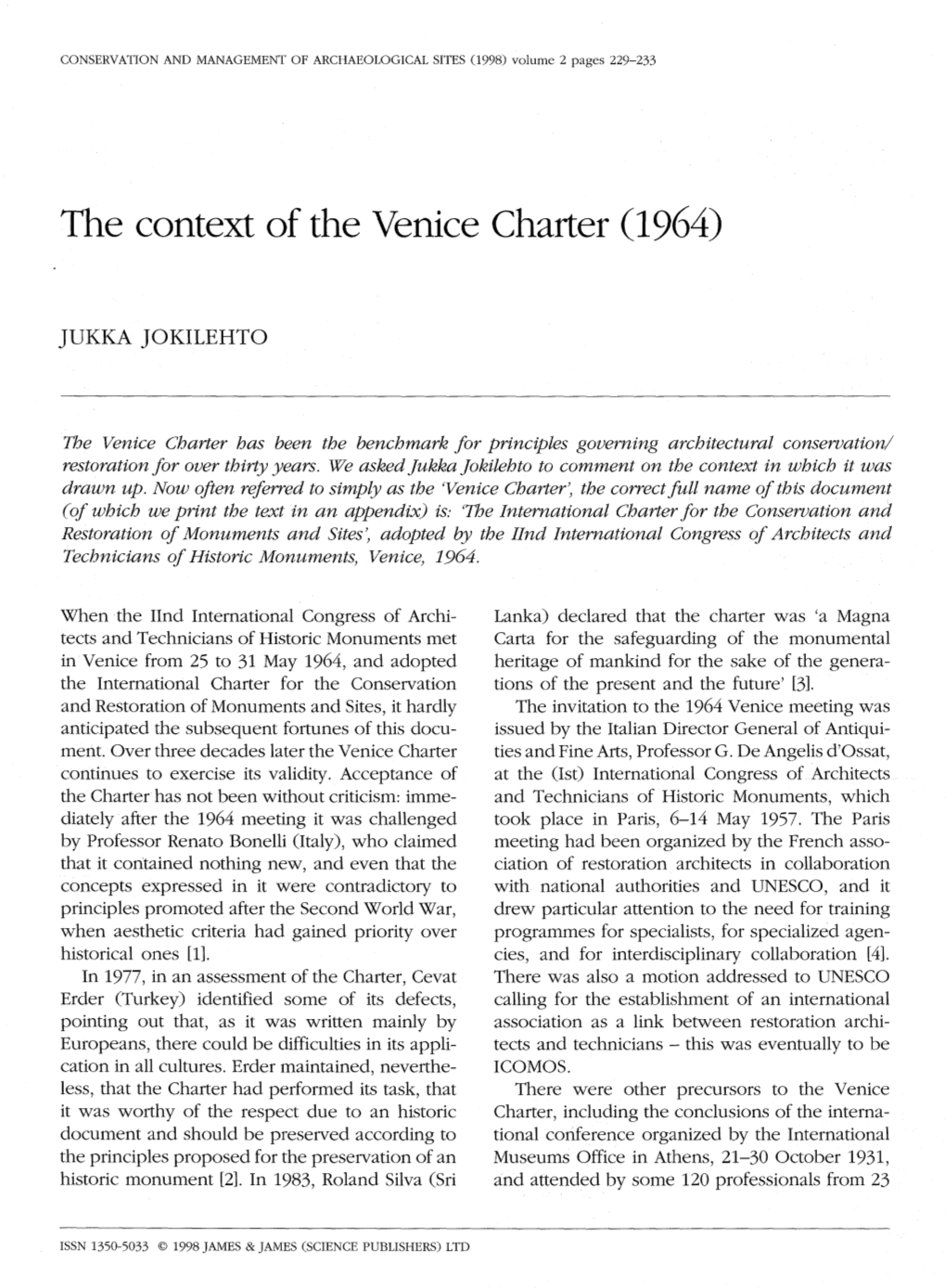 The Context of the Venice Charter (1964)