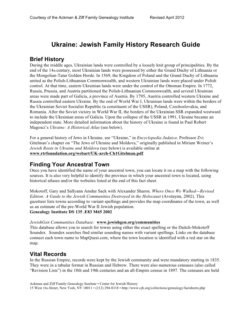 Ukraine: Jewish Family History Research Guide