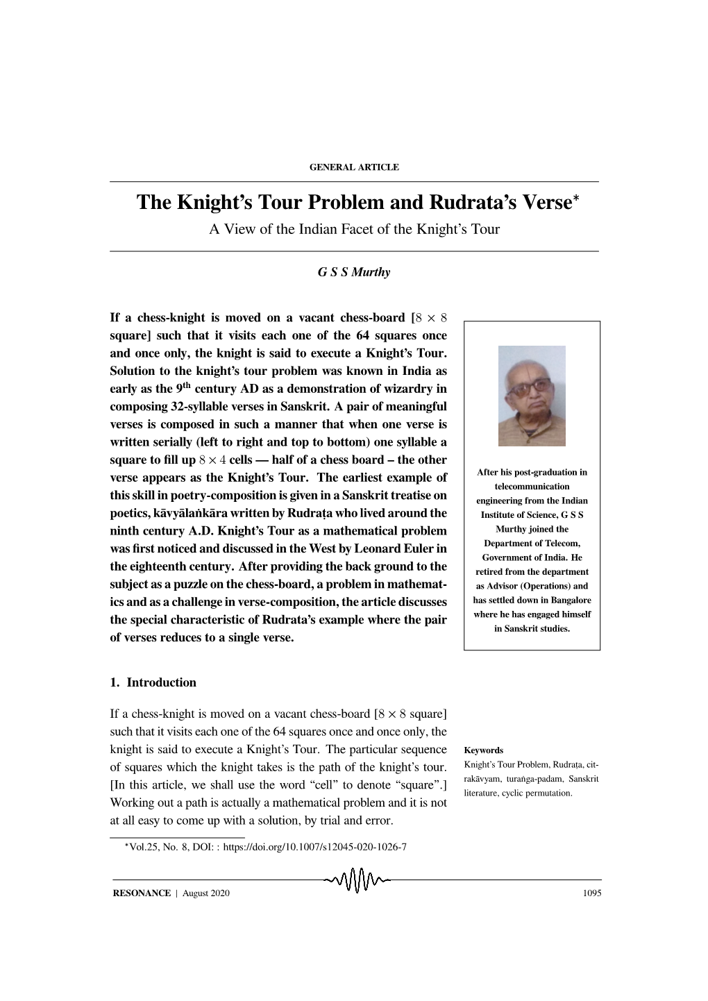 The Knight's Tour Problem and Rudrata's Verse