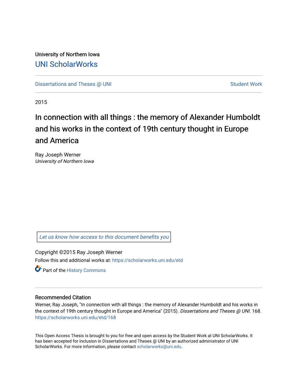 The Memory of Alexander Humboldt and His Works in the Context of 19Th Century Thought in Europe and America