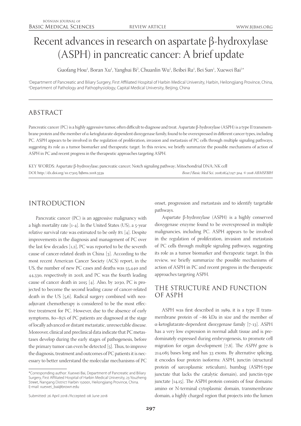 Recent Advances in Research on Aspartate Β-Hydroxylase (ASPH) in Pancreatic Cancer: a Brief Update