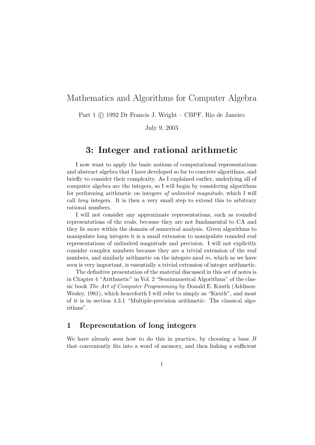 Integer and Rational Arithmetic