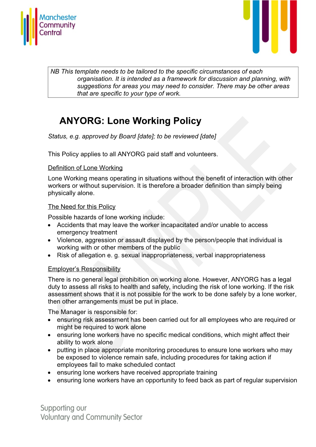 ANYORG: Lone Working Policy