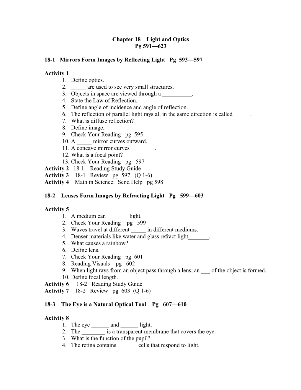 Chapter 18 Light and Optics