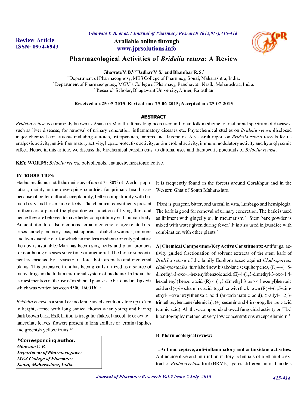 Pharmacological Activities of Bridelia Retusa: a Review