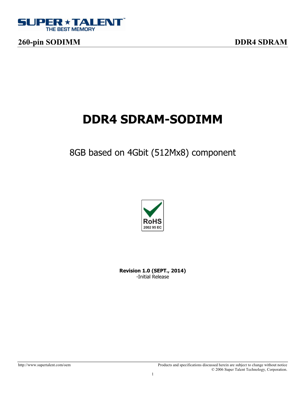 260-Pin SODIMM DDR4 SDRAM