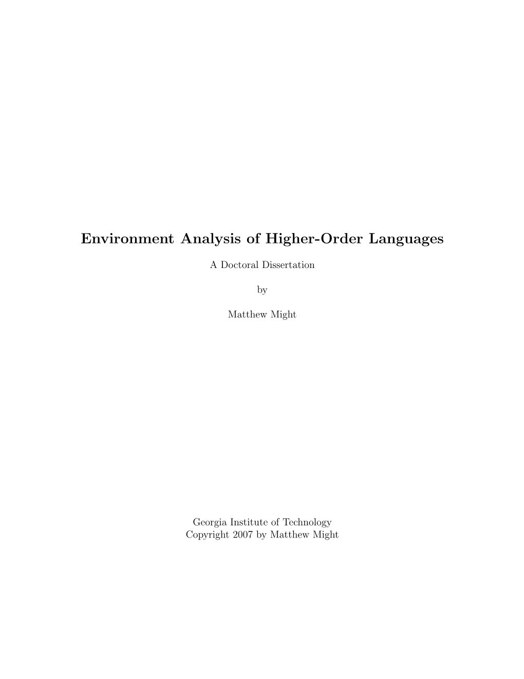 Environment Analysis of Higher-Order Languages