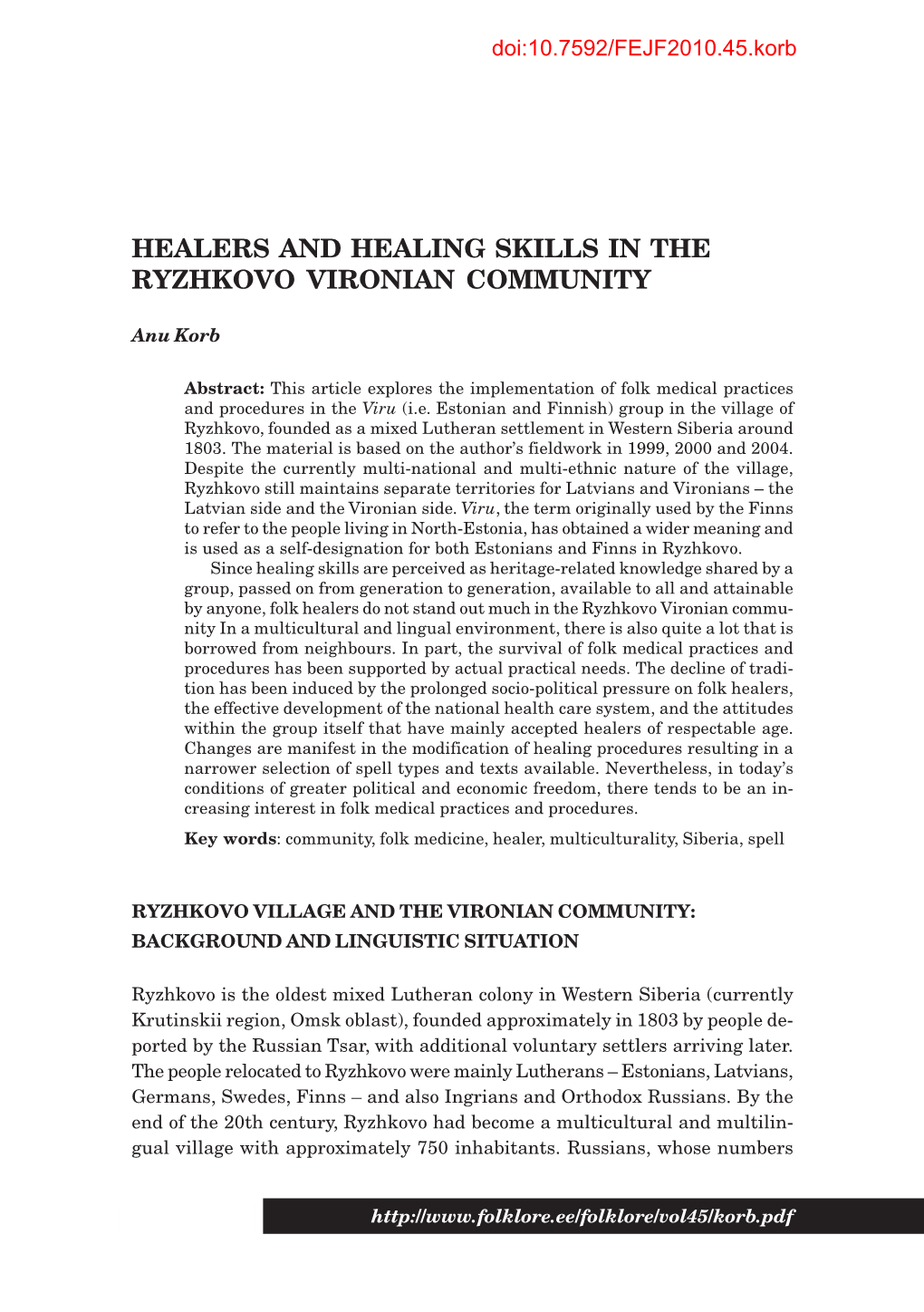 Healers and Healing Skills in the Ryzhkovo Vironian Community