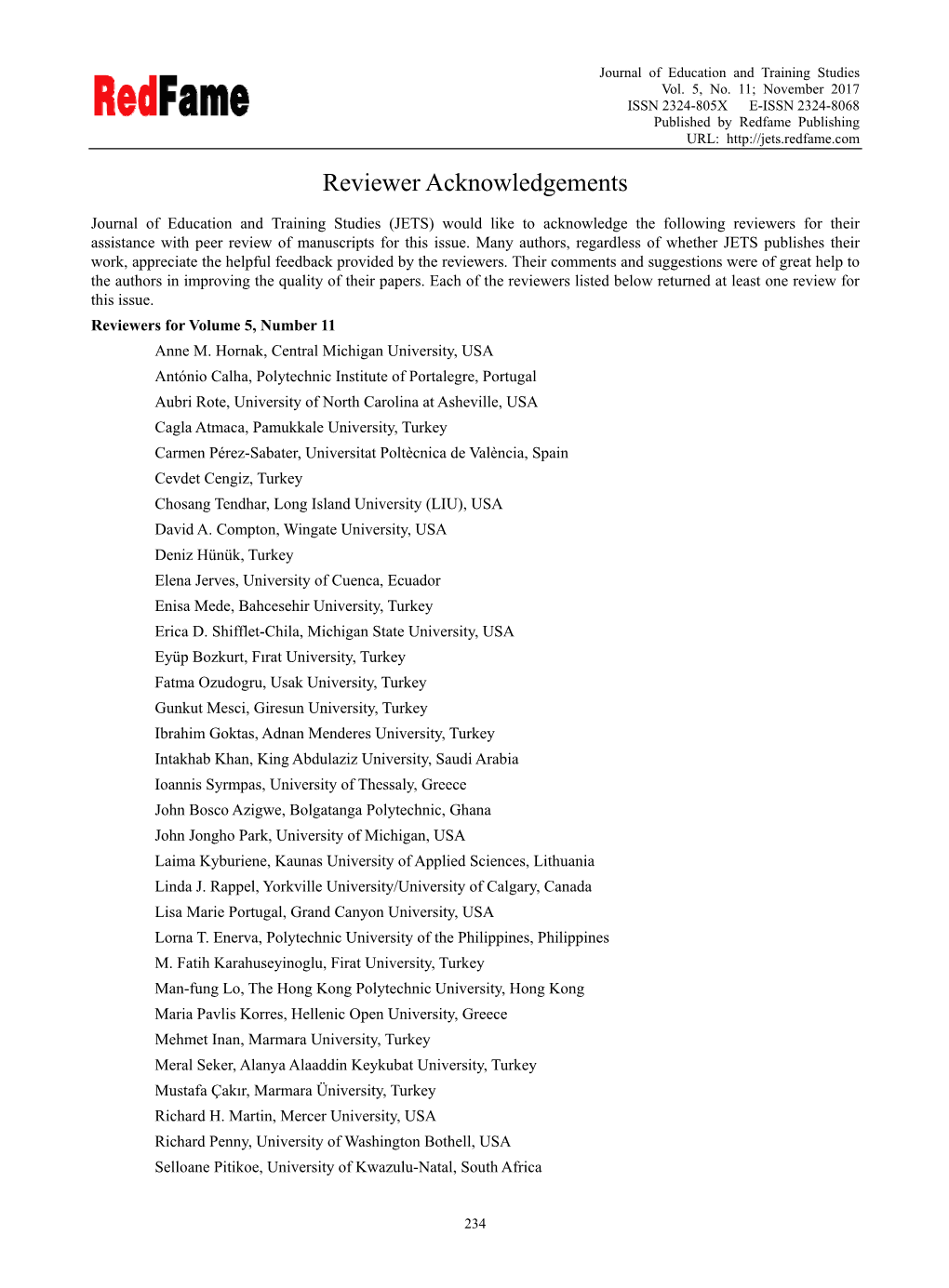 Reviewer Acknowledgements