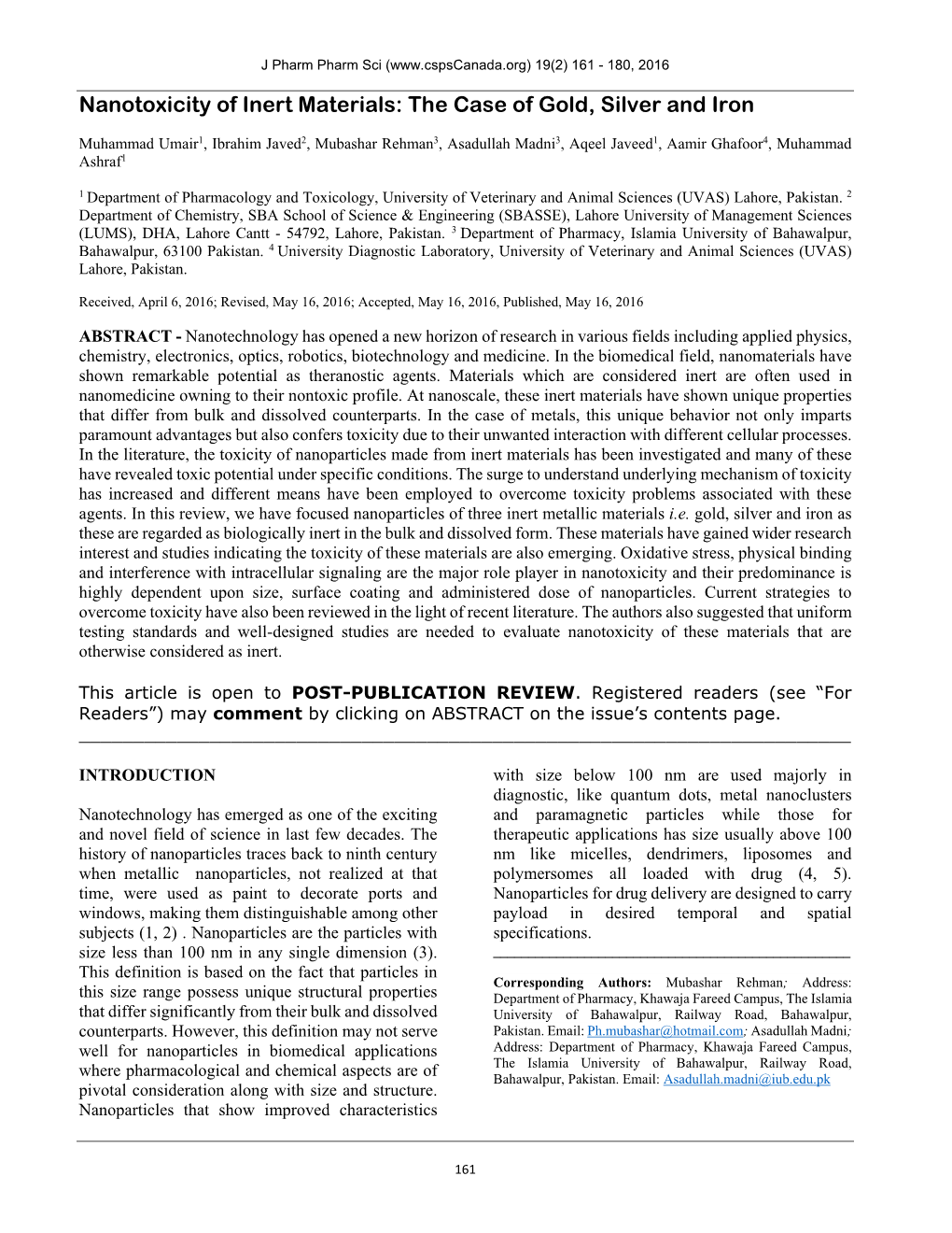 Nanotoxicity of Inert Materials: the Case of Gold, Silver and Iron