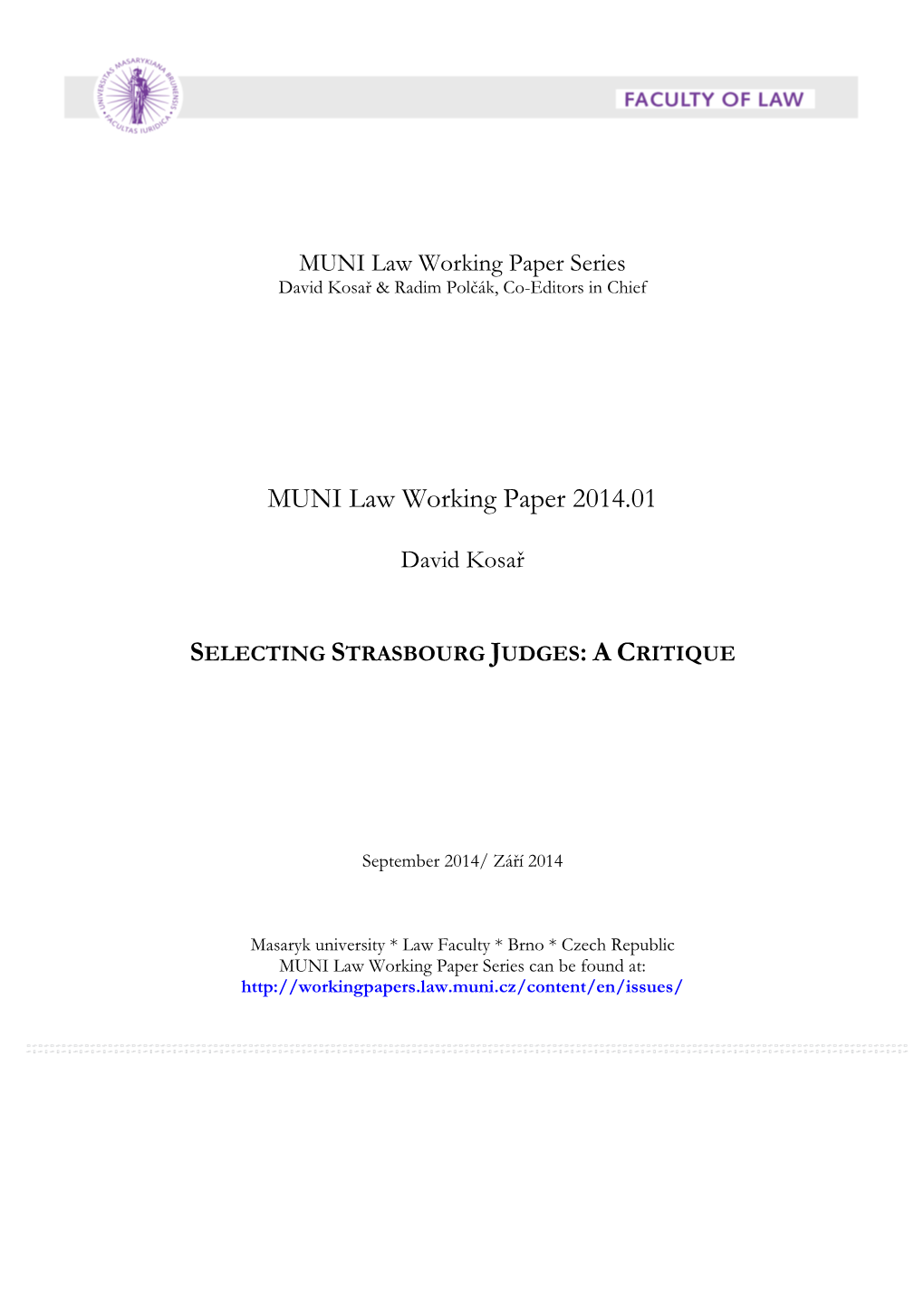 MUNI Law Working Paper 2014.01