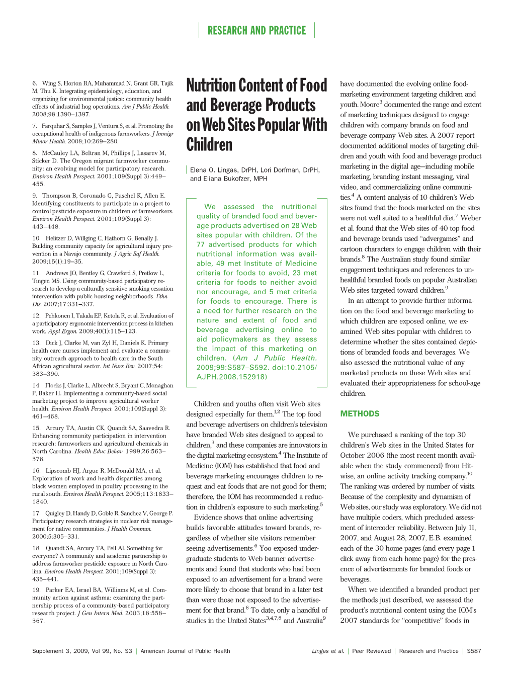 Nutrition Content of Food and Beverage Products