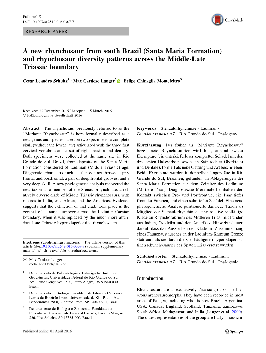 (Santa Maria Formation) and Rhynchosaur Diversity Patterns Across the Middle-Late Triassic Boundary