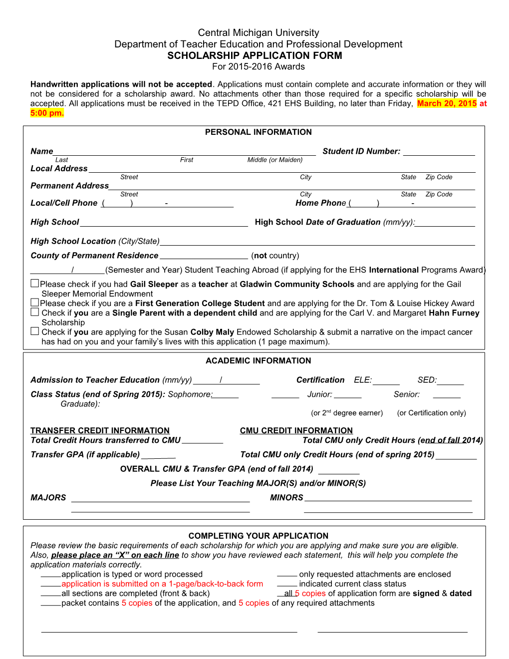 Scholarship Application 2015-2016